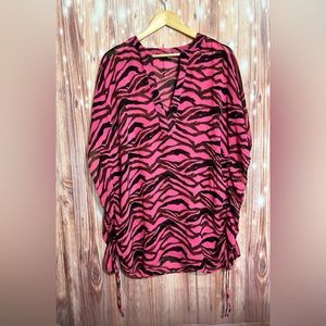 VS Victorias Secret Zebra Print Swim Cover Up Hot Pink Black Size Medium